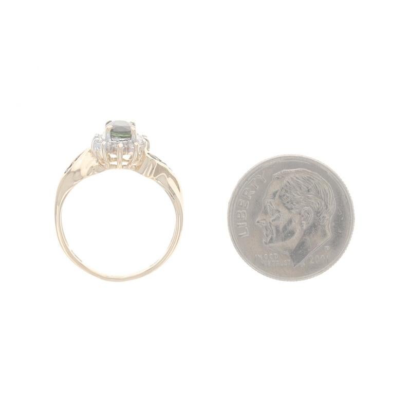 Yellow Gold Sapphire & Diamond Halo Ring - 14k Oval & Round .70ctw For Sale 1