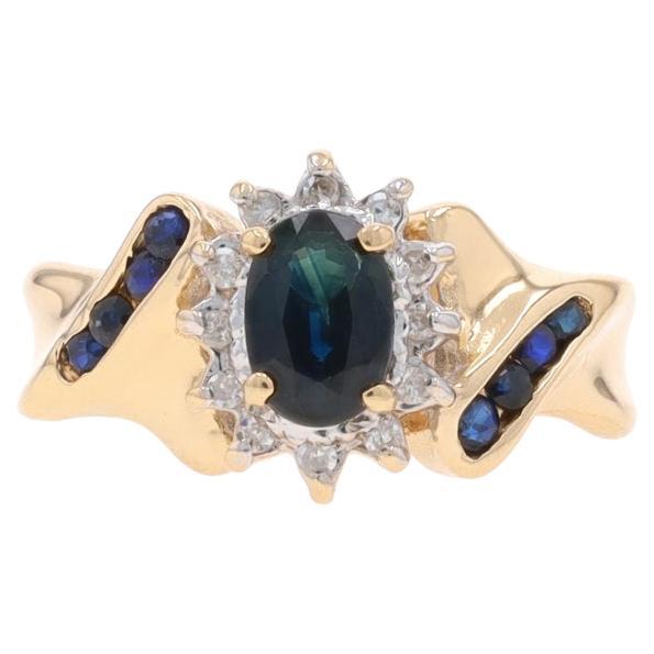 Gelbgold Saphir & Diamant Halo-Ring - 14k Oval & Rund .70ctw
