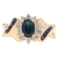 Gelbgold Saphir & Diamant Halo-Ring - 14k Oval & Rund .70ctw