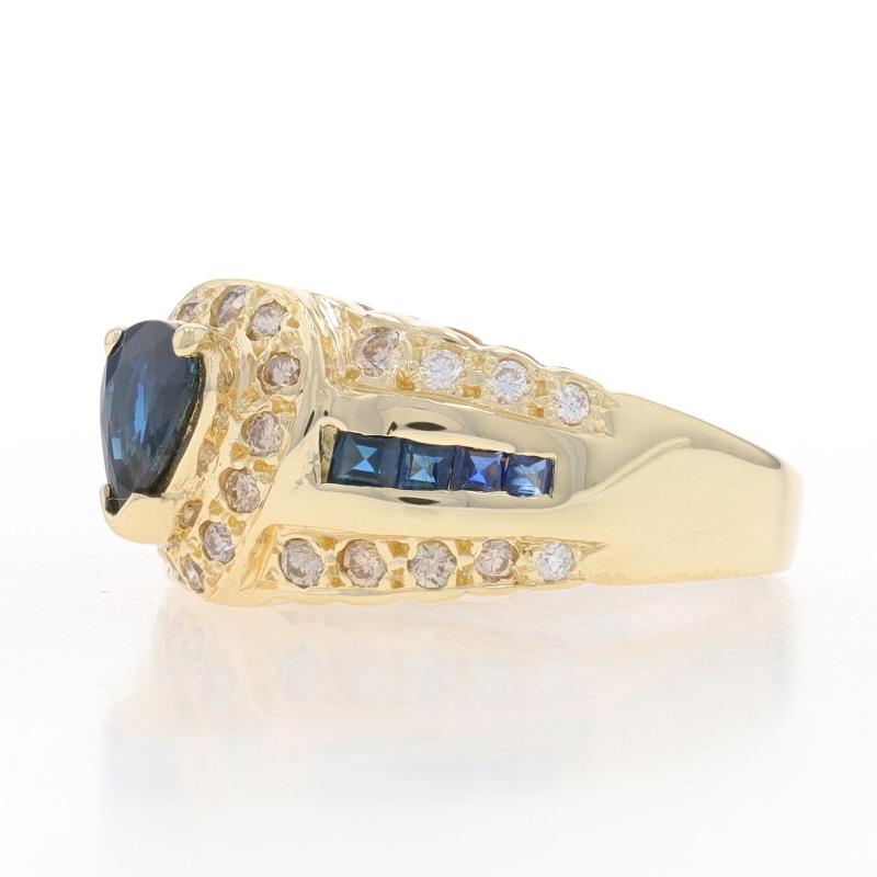 Yellow Gold Sapphire & Diamond Halo Ring - 14k Pear & Square 1.31ctw In Excellent Condition For Sale In Greensboro, NC