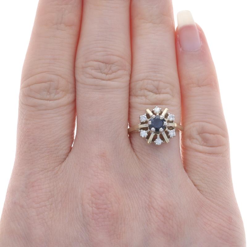 Round Cut Yellow Gold Sapphire Diamond Halo Ring - 14k Round .83ctw For Sale