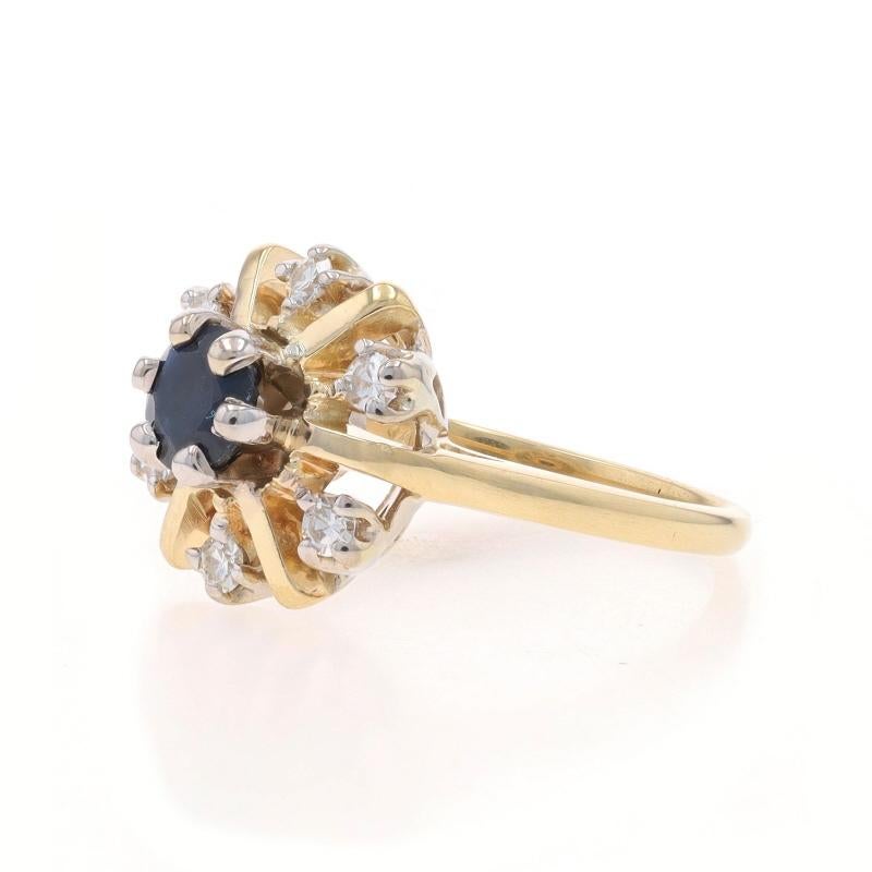 Yellow Gold Sapphire Diamond Halo Ring - 14k Round .83ctw In Excellent Condition For Sale In Greensboro, NC