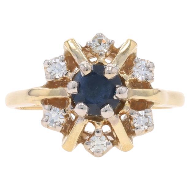 Gelbgold Saphir-Diamant-Halo-Ring - 14k rund .83ctw