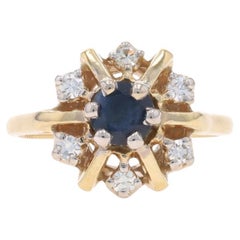 Gelbgold Saphir-Diamant-Halo-Ring - 14k rund .83ctw