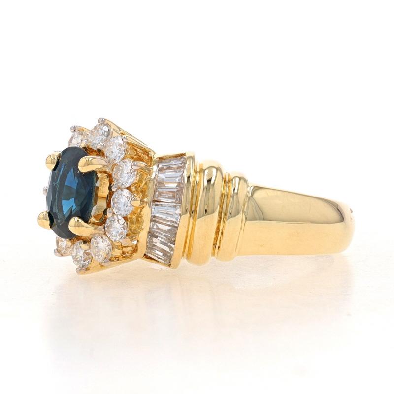Oval Cut Yellow Gold Sapphire & Diamond Halo Ring - 18k Oval 2.14ctw Floral For Sale