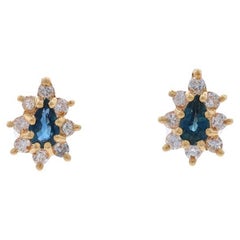 Yellow Gold Sapphire & Diamond Halo Stud Earrings - 14k Pear .92ctw Pierced