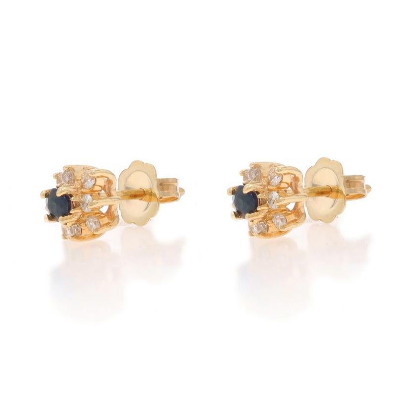 Pendientes de Oro Amarillo Zafiro Diamante Halo -14k Redondo .36ctw Floral Pierced Corte redondo