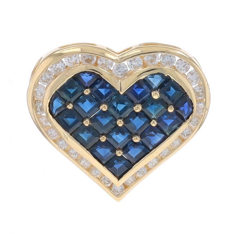 Metal Content: 14k Yellow Gold

Stone Information

Natural Sapphires
Treatment: Heating
Carat(s): 2.30ctw
Cut: Square & Pie
Color: Blue

Natural Diamonds
Carat(s): .50ctw
Cut: Round Brilliant
Color: G - H
Clarity: SI2 - I1

Total Carats: