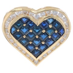Yellow Gold Sapphire Diamond Heart Cluster Halo Pendant 14k Square & Pie 2.80ctw
