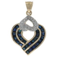 Yellow Gold Sapphire Diamond Heart Pendant - 14k Square 3.68ctw Love Ribbon
