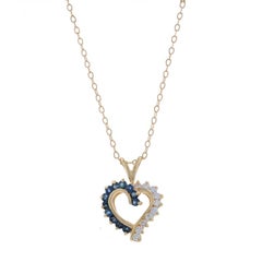 Yellow Gold Sapphire & Diamond Heart Pendant Necklace 15 3/4" - 14k Rnd .85ctw