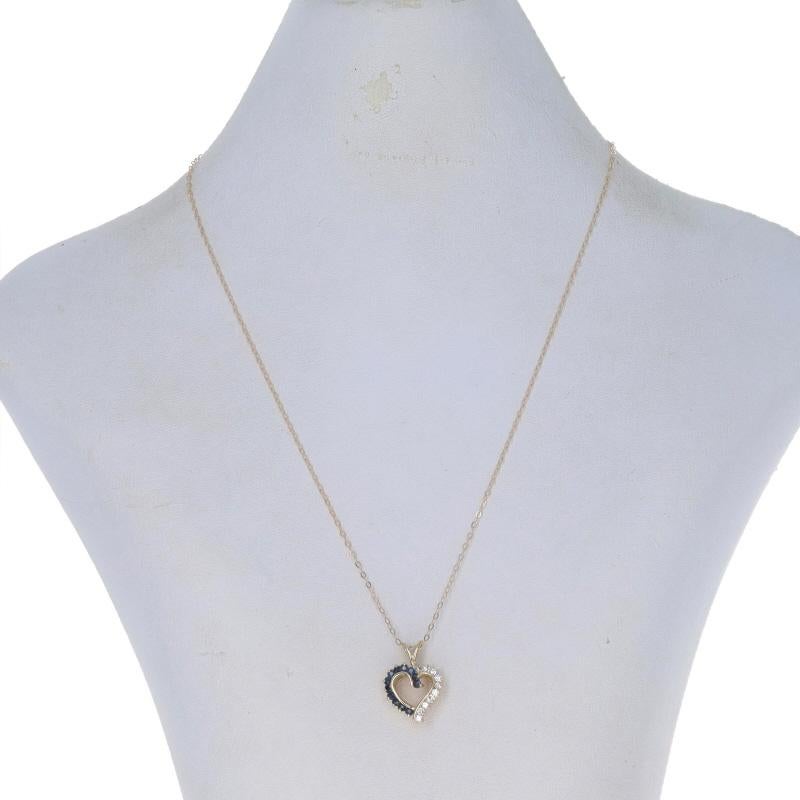 Round Cut Yellow Gold Sapphire & Diamond Heart Pendant Necklace 15 3/4