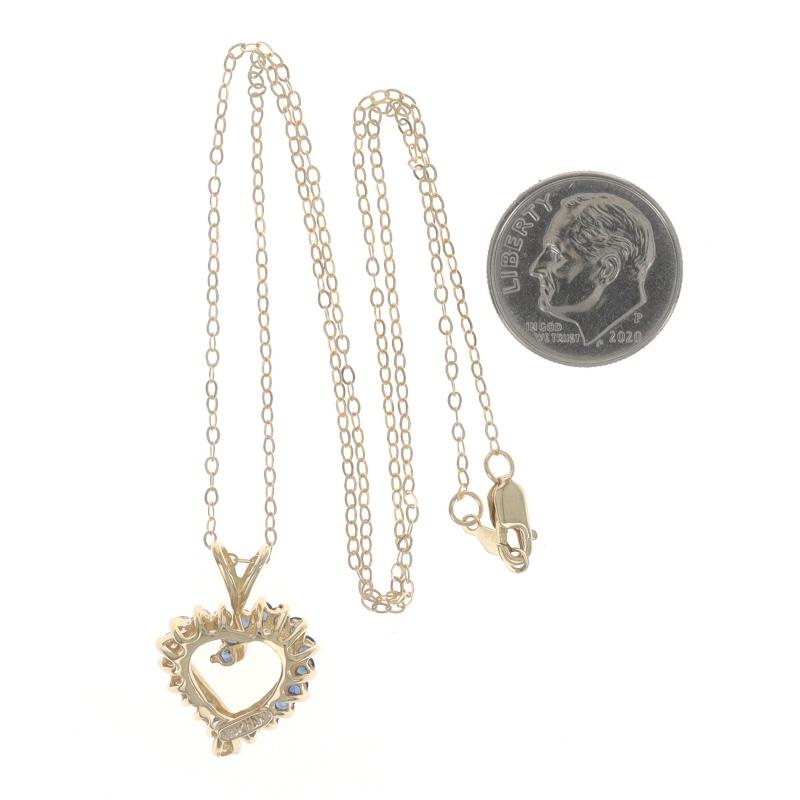 Yellow Gold Sapphire & Diamond Heart Pendant Necklace 15 3/4