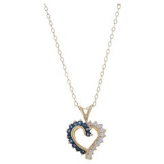 Yellow Gold Sapphire & Diamond Heart Pendant Necklace 15 3/4" - 14k Rnd .85ctw