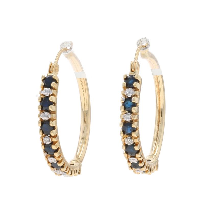 Round Cut Yellow Gold Sapphire Diamond Hoop Earrings 10k Round 3.68ctw Pierced For Sale