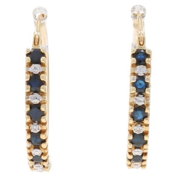 Yellow Gold Sapphire Diamond Hoop Earrings 10k Round 3.68ctw Pierced For Sale