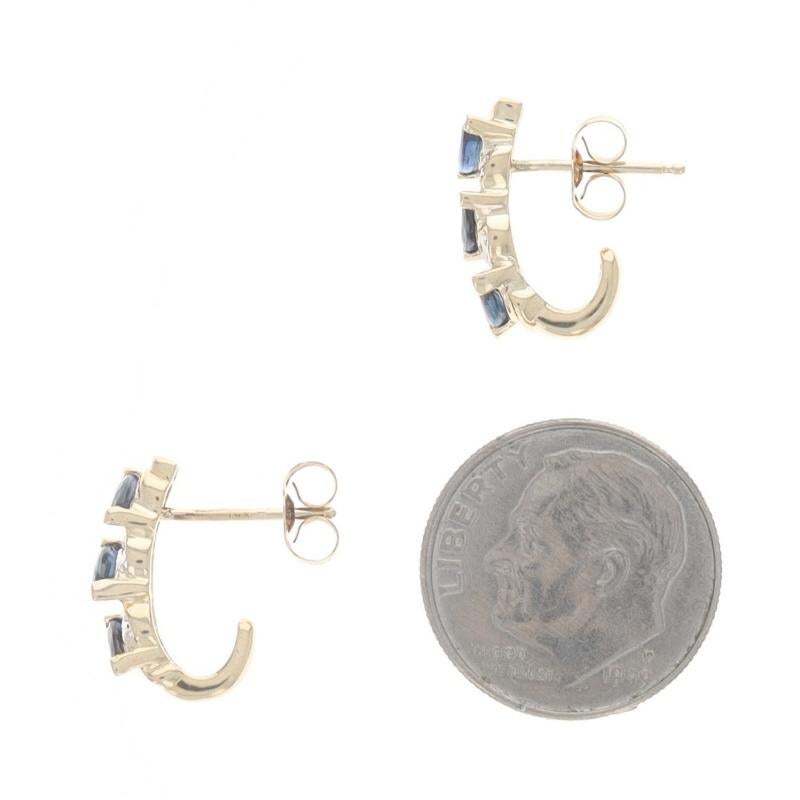 Pendientes de Oro Amarillo Zafiro Diamante Gancho en J - 14k Marquesa .78ctw Agujereados Corte marquesa