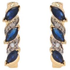Pendientes de Oro Amarillo Zafiro Diamante Gancho en J - 14k Marquesa .78ctw Agujereados