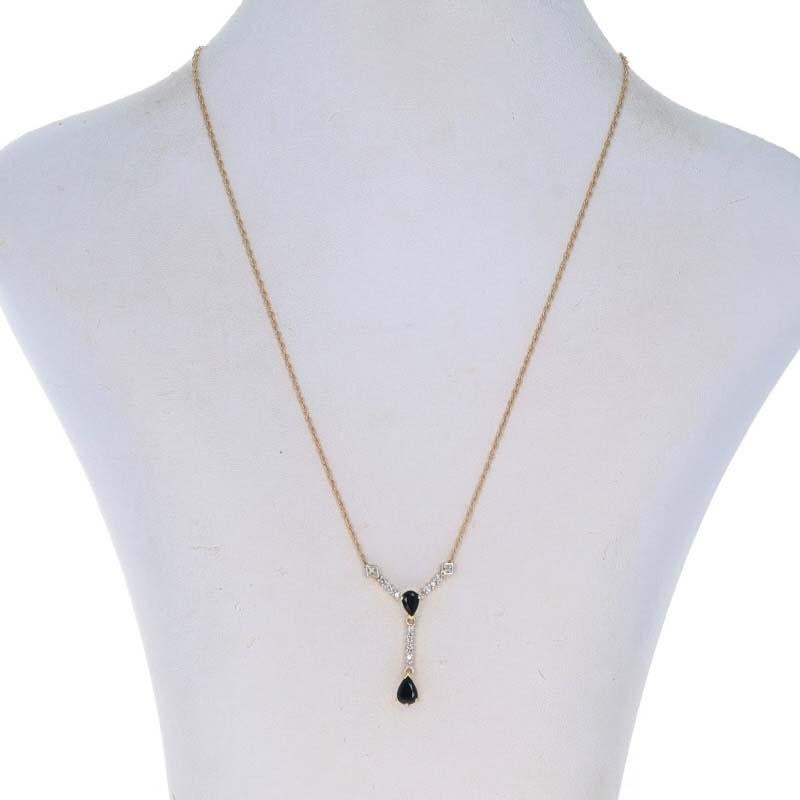 Taglio a goccia Collana Lariat Y in oro giallo con zaffiro e diamante da 16 1/4