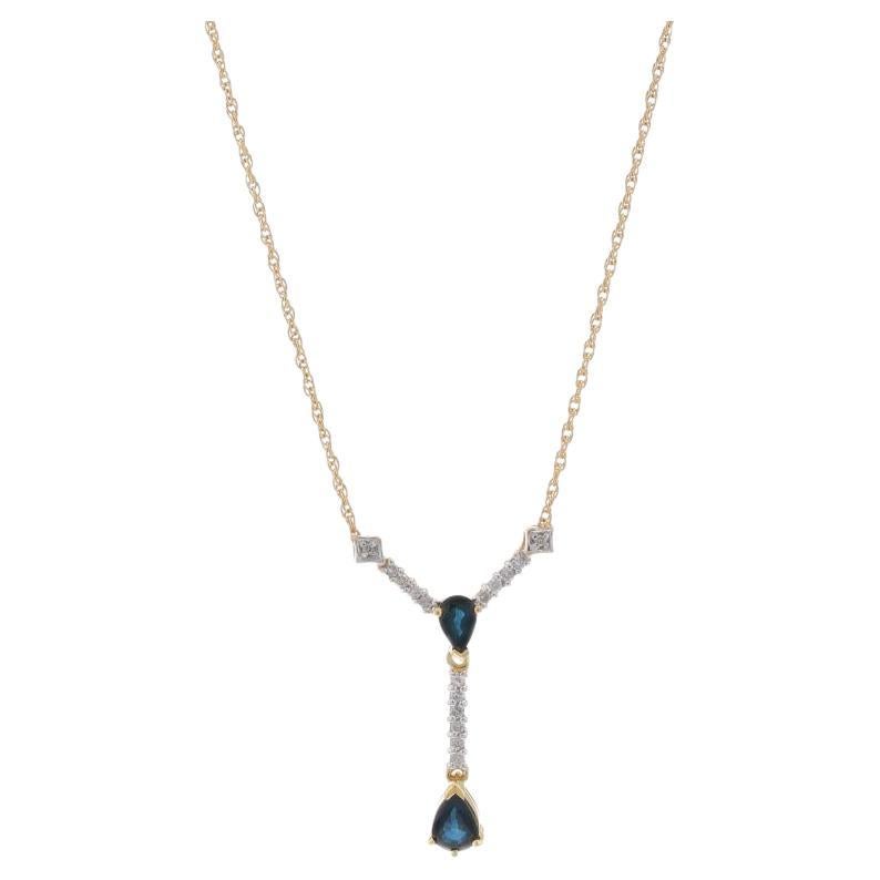 Collier lariat Y en or jaune avec saphirs et diamants 16 1/4" - 14k poire 1,47 carat