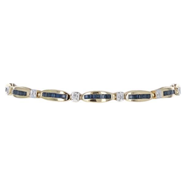 Yellow Gold Sapphire Diamond Link Bracelet 6 3/4" - 14k Square 2.52ctw
