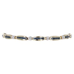 Yellow Gold Sapphire Diamond Link Bracelet 6 3/4" - 14k Square 2.52ctw