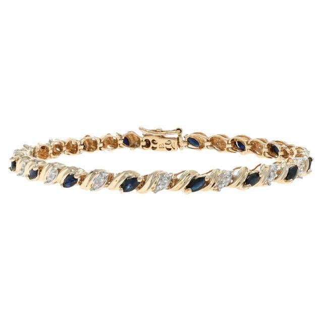 Bracciale A Link in oro giallo con zaffiro e diamante da 7 1/4" - 10k Marquise 2.24ctw