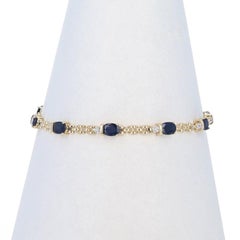 Yellow Gold Sapphire Diamond Link Bracelet 7 1/4" - 14k Oval 5.85ctw