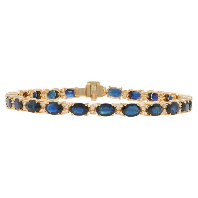 Bracelet en or jaune avec saphir et diamant - 14k Oval 15.98ctw Tennis en vente