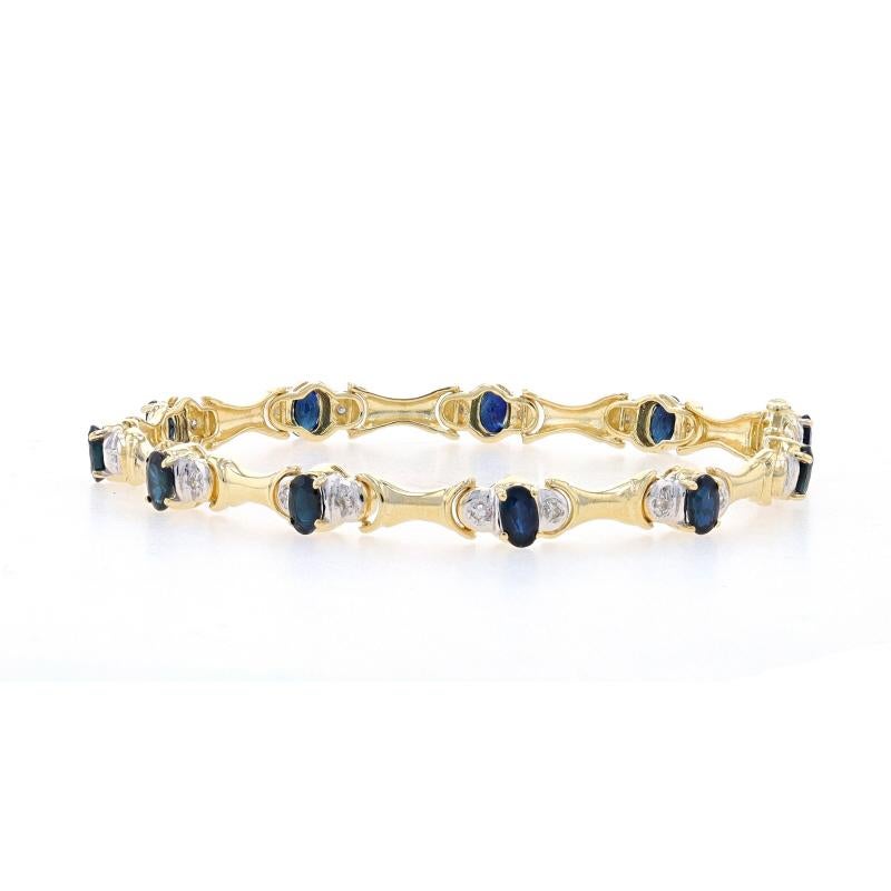 Oval Cut Yellow Gold Sapphire & Diamond Link Bracelet 7