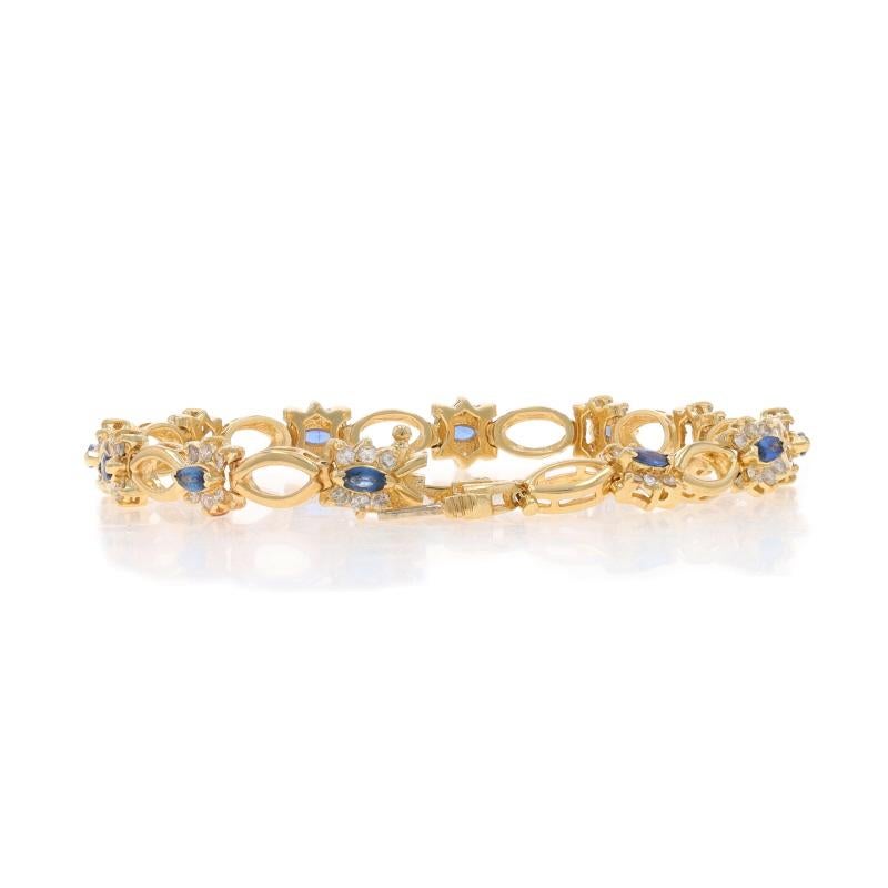 Women's Yellow Gold Sapphire Diamond Link Bracelet 7 3/4