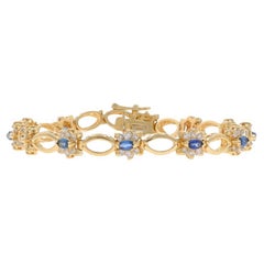 Yellow Gold Sapphire Diamond Link Bracelet 7 3/4" - 14k Marquise 3.00ctw Flowers
