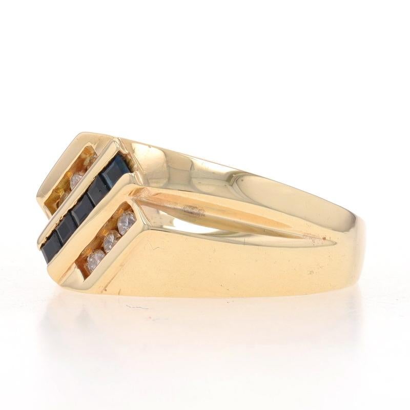 Square Cut Yellow Gold Sapphire & Diamond Men's Diagonal Stripe Ring -14k Sq .58ctw Cluster For Sale