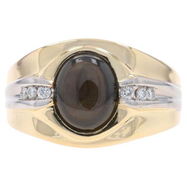 Yellow Gold Sapphire & Diamond Men's Ring - 14k Oval Cabochon 3.25ctw For Sale