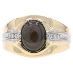 Bague homme en or jaune saphir et diamant - 14k Cabochon ovale 3.25ctw