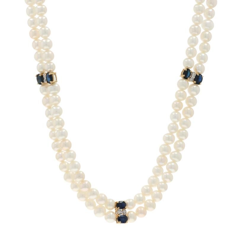 Collier double en or jaune saphir diamant perle 17" - 14k Oval 1.23ctw en vente