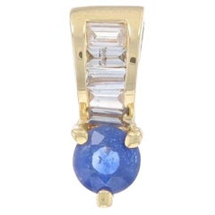 Yellow Gold Sapphire Diamond Pendant - 14k Round .91ctw