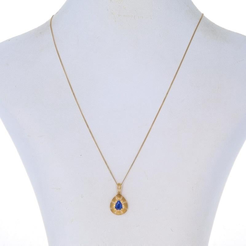 Pear Cut Yellow Gold Sapphire & Diamond Pendant Necklace - 18k Pear 1.01ctw Adjustable For Sale