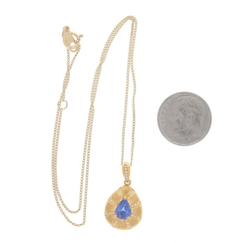 Yellow Gold Sapphire & Diamond Pendant Necklace - 18k Pear 1.01ctw Adjustable In New Condition For Sale In Greensboro, NC