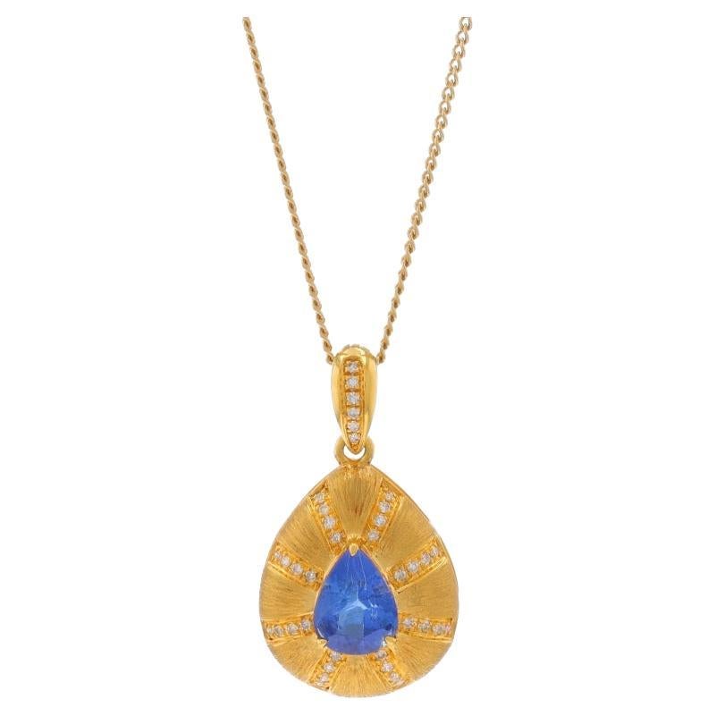 Yellow Gold Sapphire & Diamond Pendant Necklace - 18k Pear 1.01ctw Adjustable