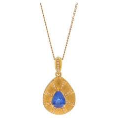 Yellow Gold Sapphire & Diamond Pendant Necklace - 18k Pear 1.01ctw Adjustable
