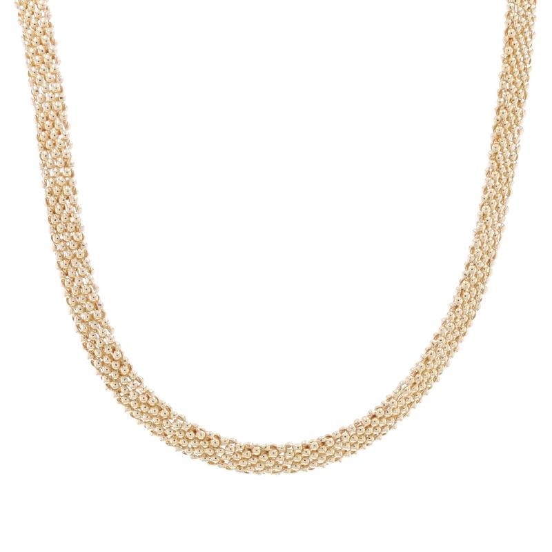Yellow Gold Sapphire & Diamond Popcorn Chain Necklace 16" - 14k Cab.63ctw Buckle