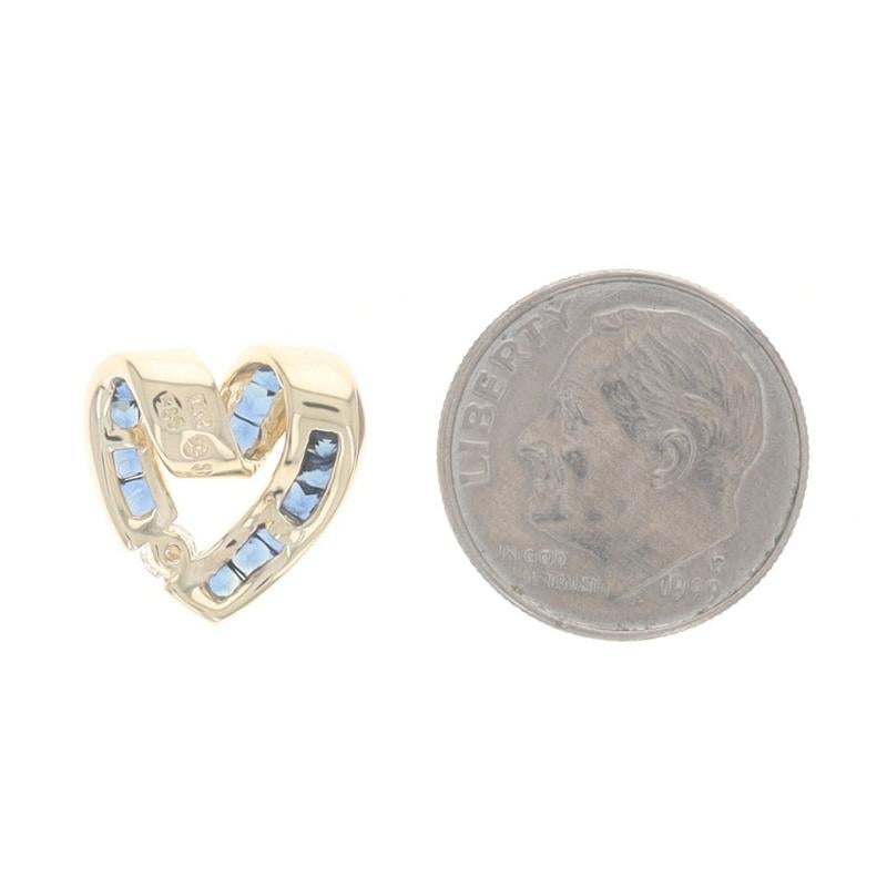 Gelbgold Saphir Diamant Band Herz-Anhänger - 14k Prinzessin .91ctw Love im Zustand „Hervorragend“ in Greensboro, NC
