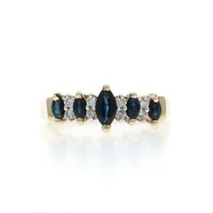 Yellow Gold Sapphire Diamond Ring - 10k Marquise 1.00ctw