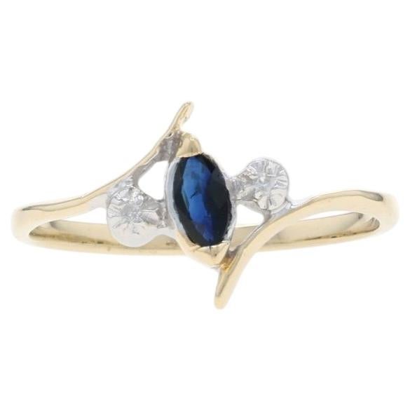 Yellow Gold Sapphire Diamond Ring - 10k Marquise .12ctw