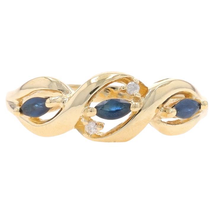 Yellow Gold Sapphire & Diamond Ring - 10k Marquise .17ctw Three-Stone For Sale