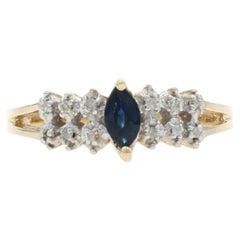 Yellow Gold Sapphire Diamond Ring - 10k Marquise .23ctw