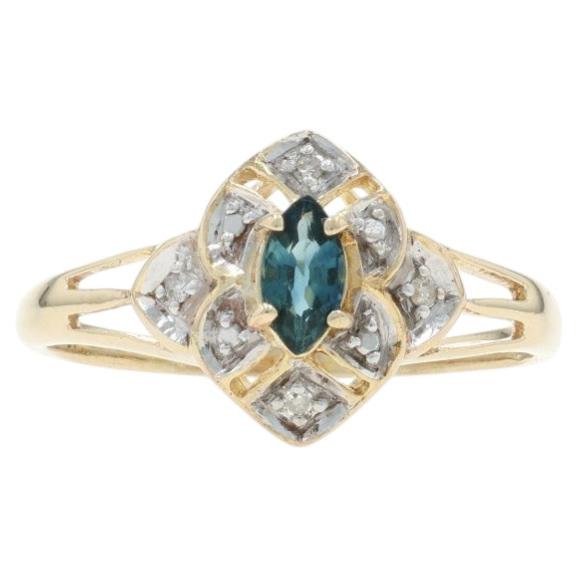 Yellow Gold Sapphire Diamond Ring - 10k Marquise .33ctw