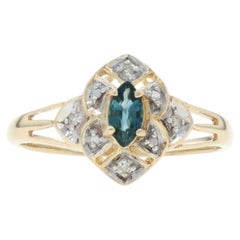 Yellow Gold Sapphire Diamond Ring - 10k Marquise .33ctw