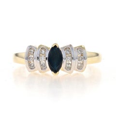 Yellow Gold Sapphire & Diamond Ring - 10k Marquise .37ctw Bow